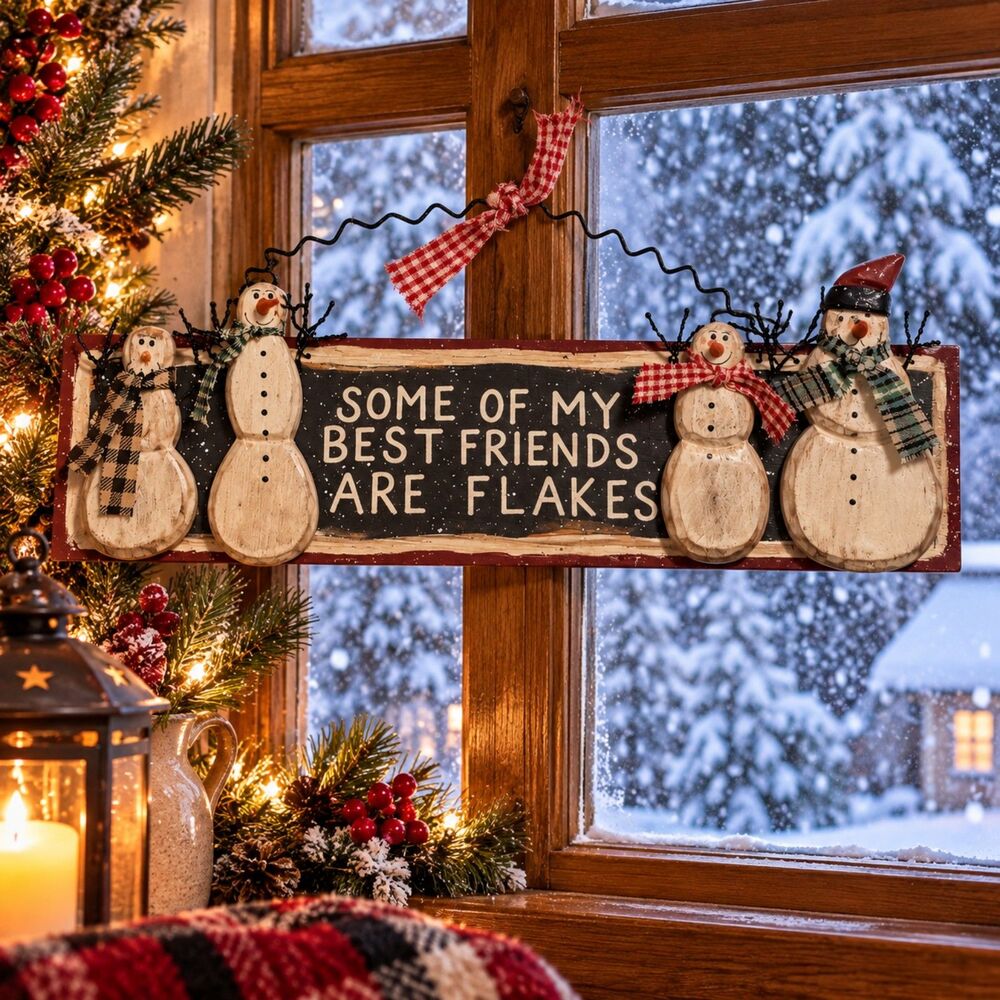 Vintage Snowman Christmas Wall Sign 14” Primitive Rustic Farmhouse Holiday Decor